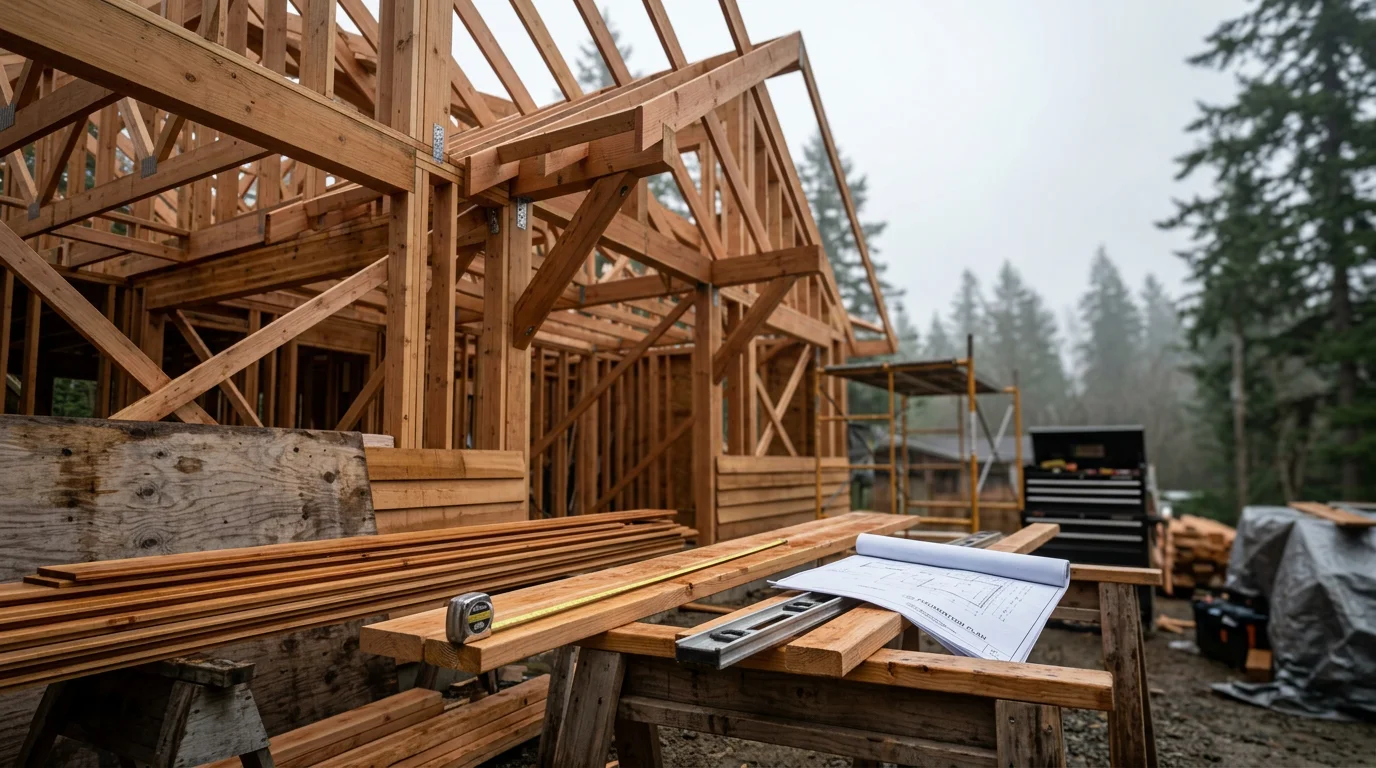 Custom home construction in progress in the Seattle area
