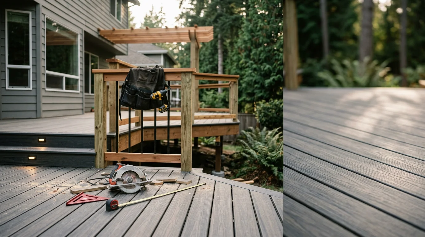 Custom deck construction on a residential home