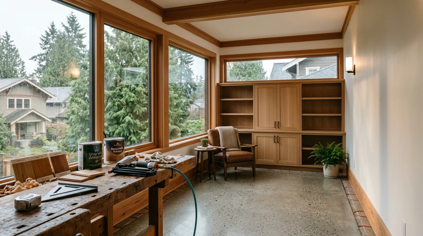 Sunroom addition with natural light and custom finishes