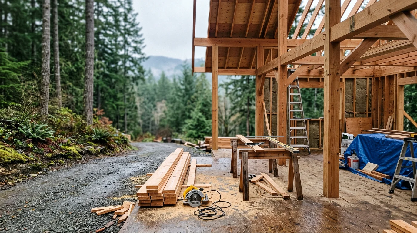 A newly completed custom home in the greater Seattle area, featuring detailed exterior finish work and a well-framed structure set on a residential lot. The build reflects careful craftsmanship across roofing, siding, and architectural millwork details.